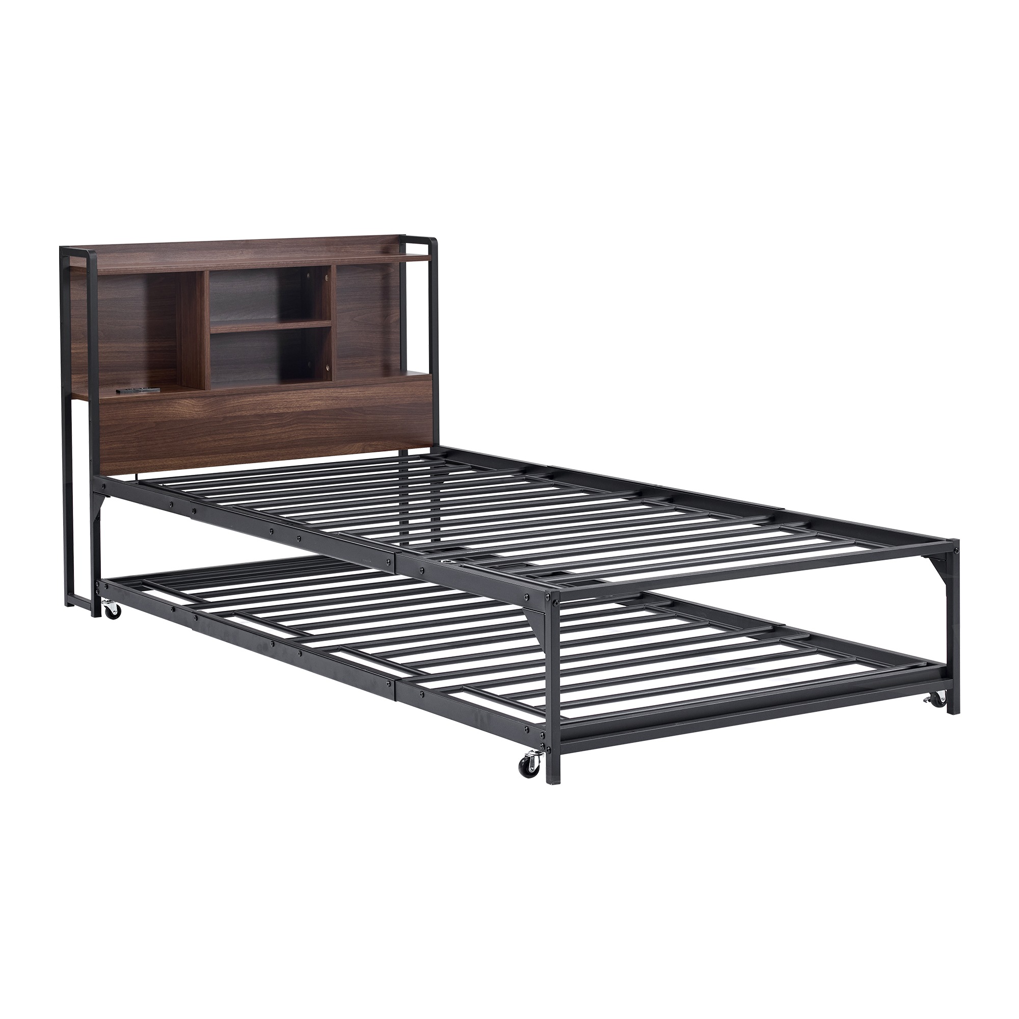 【当日出荷/966】【新作】【ブラック】親子ベッド 多段ベッド シングル ベッド コンセント付き 宮棚付き パイプベッド ホワイト ブラック シンプル 木 ウッド調 北欧風 おしゃれ 子供部屋 寮