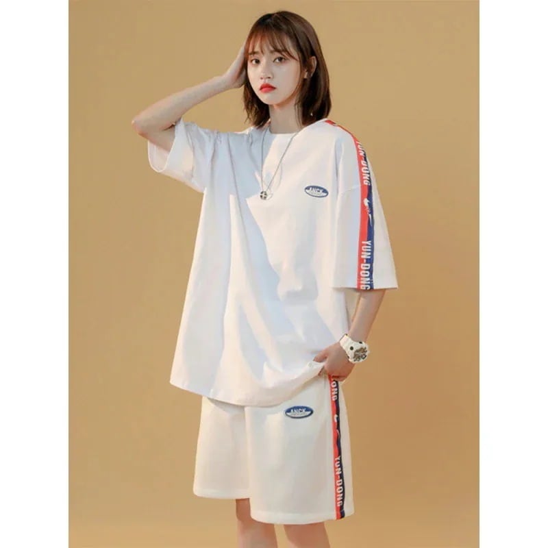 2023人気トレーニングウェア新作夏服レディース半袖Tシャツショートパンツ上下二点涼しく楽ちんセットアップ韓国ファッションスウェット