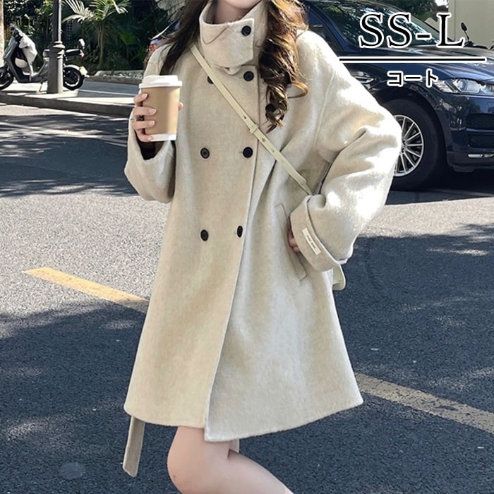コート サイドカラー レディース ショート丈 小さいサイズ 小柄 ゆったり 秋 冬 冬服 定番 暖かい あったか ロング チェスター コート カジュアル シンプル アウター 韓国 大人 黒 ブラック
