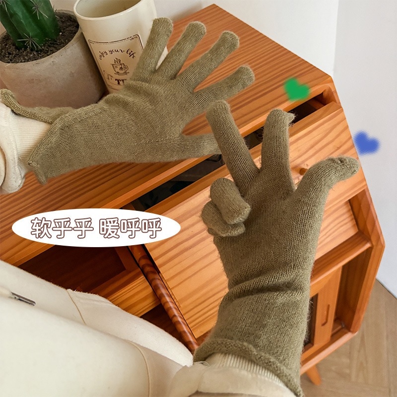 Jiatu 新しい暖かい手袋ウール秋冬レディース 5 点ニットソリッドカラー防寒タッチスクリーンカシミヤサイクリング手袋