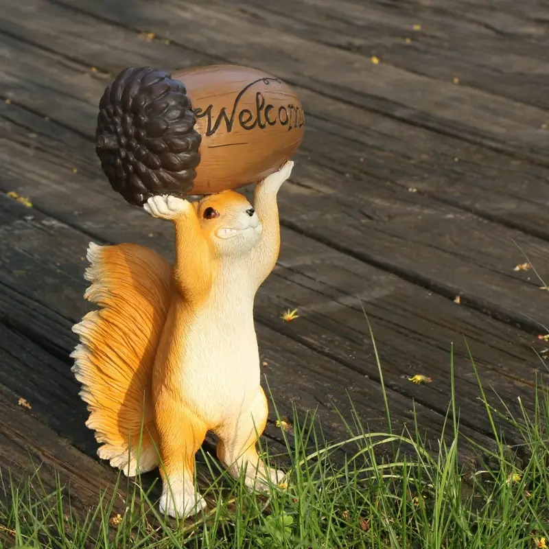 ガーデンオブジェ リス ガーデンオーナメント ドングリ 樹脂 置物 かわいい アニマル 動物 ブラウン ガーデンサイン ウェルカムガーデン像 ホームデコ インテリア 玄関 4-7