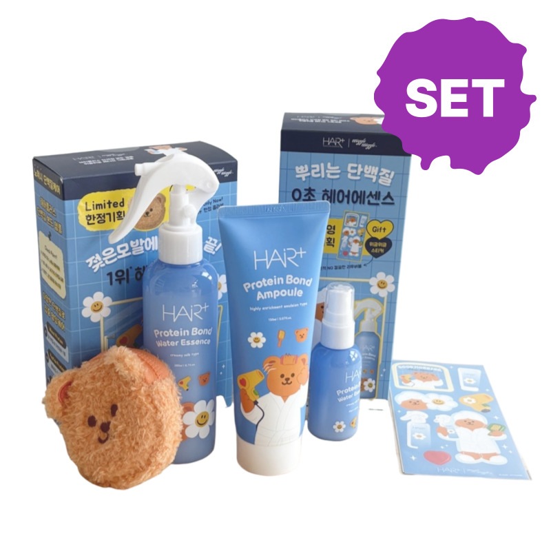 【SET】 Hairplus × WIGGLE WIGGLE タンパク質ボンドアムプルエッセンス 大容量200ml＋ミニ50ml +ステッカー/タンパク質ボンドアムプルエッセンス150ml＋ポーチ 5,278円