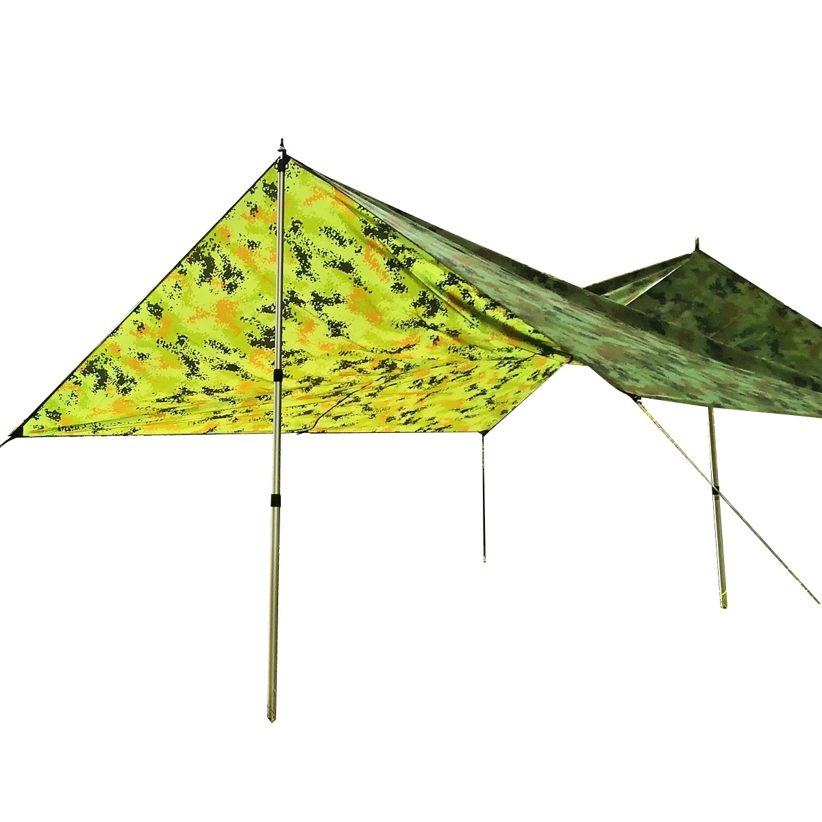 タープテント テントポール付き 収納袋つき 1~2人用 スクエアタープ テント タープ ポール キャンプ アウトドア レジャー 日除け 避暑 簡易 簡単 軽量 持ち運び カモフラージュ