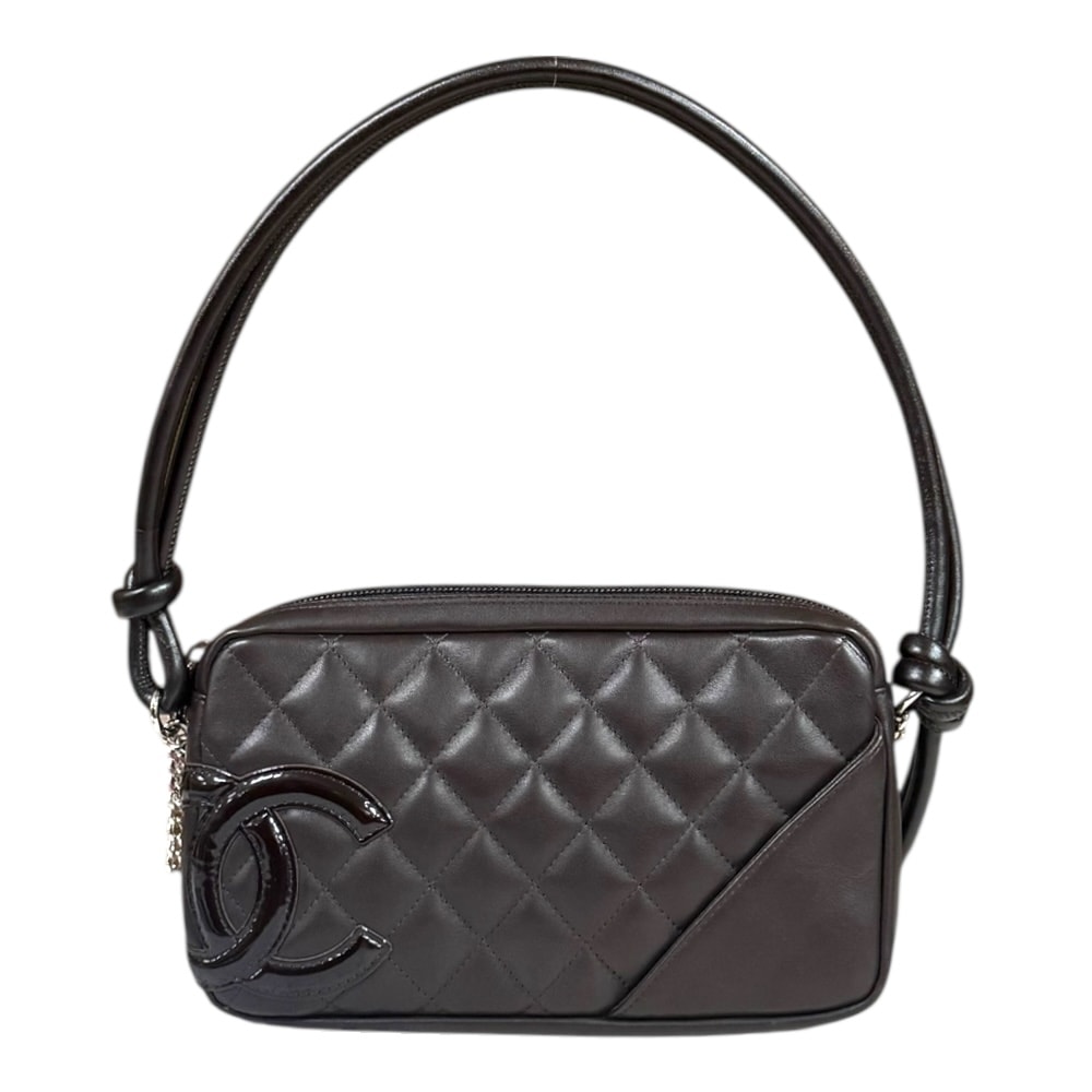 シャネル ココマークアクセサリーポーチ カンボン ハンドバッグ レザー A25175 ブラウン CHANEL 中古