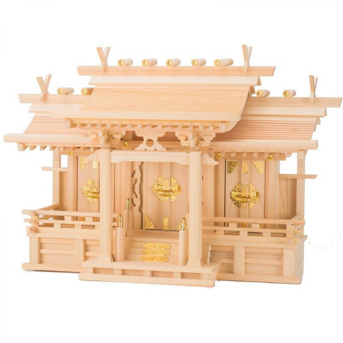 静岡木工 神棚の里 流れ屋根三社 穂高 東濃桧 神棚 日本製 東濃檜（ひのき）