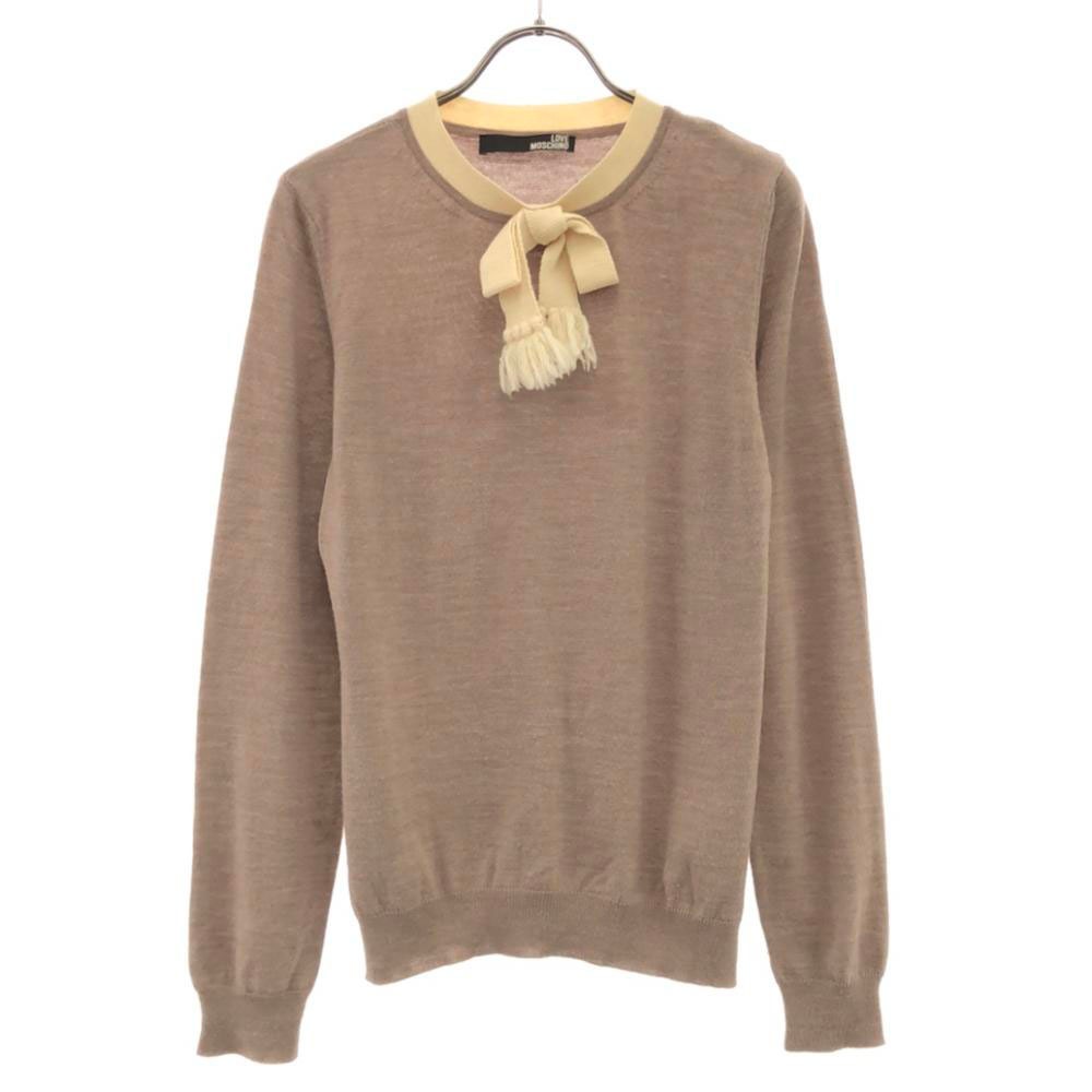 ラブモスキーノ ウールブレンド 長袖 ニット 44 ベージュ×ホワイト LOVEMOSCHINO セーター レディース