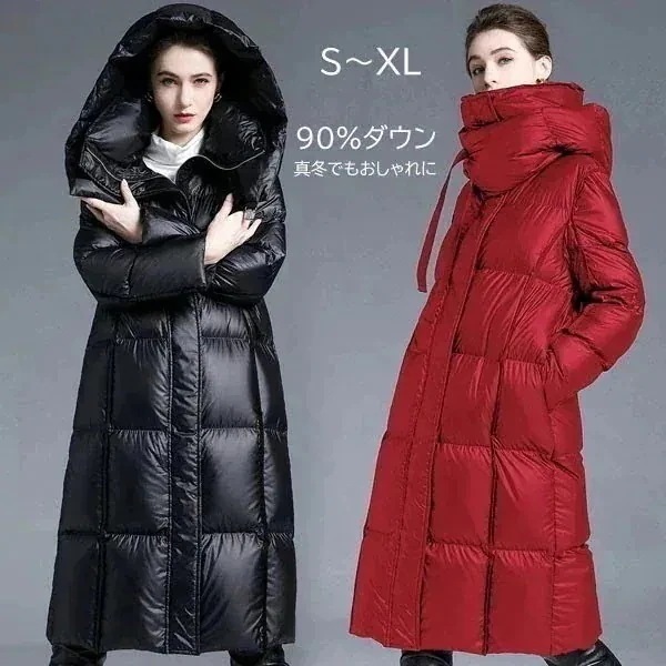 ダウンコート ベンチコート レディース フード付き 90%ダウン 真冬でもおしゃれに ミモレ丈 黒 赤 柔らかい 暖かい 軽量 大きいサイズ ダウンジャケット 無地 シンプル レディ アウター ダウン