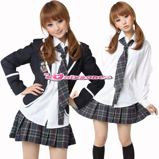 ブレザー制服コスプレ コスチューム セーラー服 女子高生 グリーンチェック(srf)