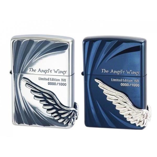 zippoライター ジッポー ペア 限定シリアルナンバー入り ANGEL S WINGS エンジェルウイング17 銀×青