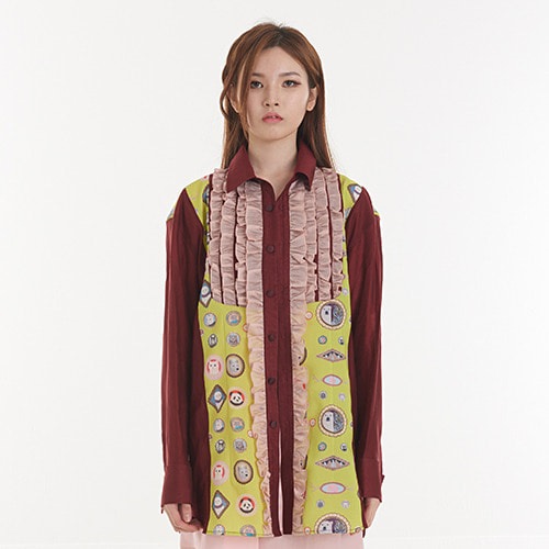 Unisex Frill Long Blouse + Mini-Shirtdress[WOMEN]_YELLOWGREEN [유니섹스 프릴 롱 블라우스 + 미니셔츠드레스]