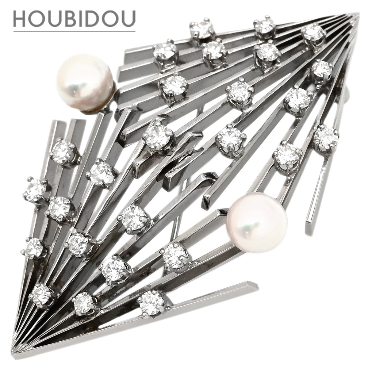 ミキモト ブローチ あこやパール ダイヤ パールホワイト×ホワイトゴールド MIKIMOTO 750 14K 14金 ネックレストップ 【箱】【中古】