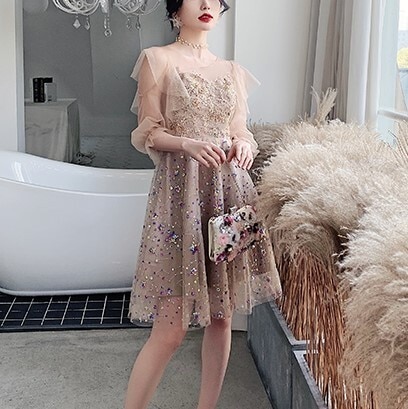 パーティードレス スパンコール シースルー 華やか セクシー宴会 ドレス 妖精 夏