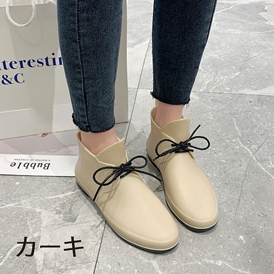 【取寄：納期2週間】レインブーツ ショートブーツ レースアップ レディース おしゃれ 長靴 紐あり 滑り止め