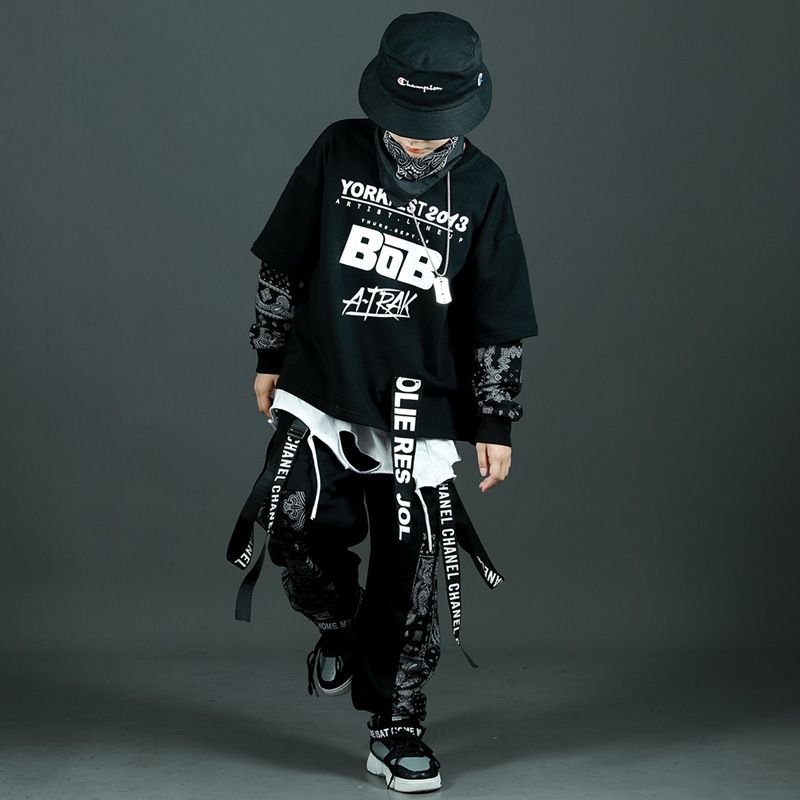 【99% 好評価】男児ストリートダンス衣装セット春秋タイプの子供用ドラムゆったり子供用ヒップホップ純綿の中の子供服ブーム