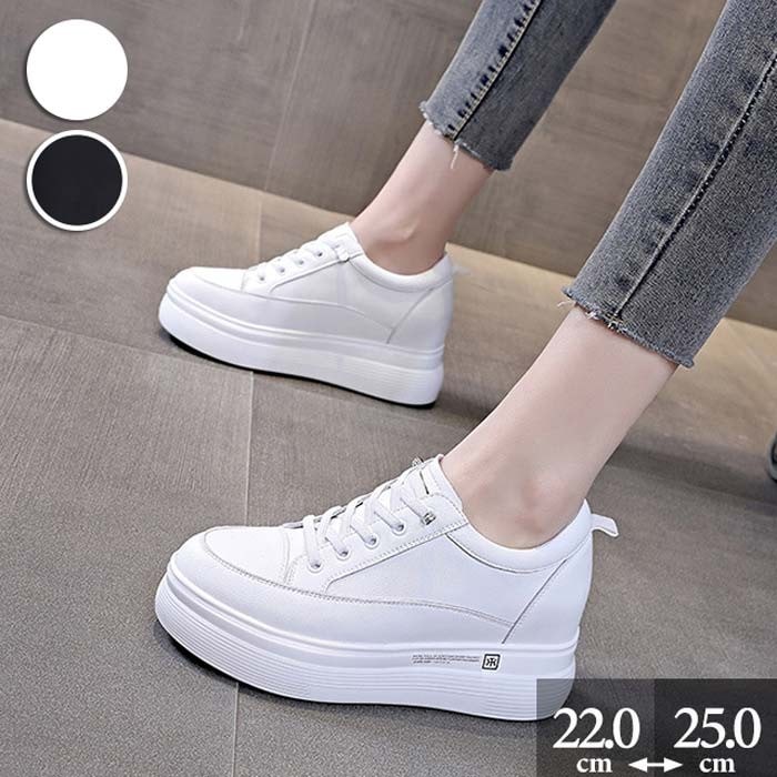 厚底 スニーカー 靴 レースアップ レディース スニーカー 編上げタイプ 歩きやすい 痛くない 美足 春秋 韓国 オフホワイト ブラック 通勤 大人 22.0 22.5 23.0 23.5 24.0
