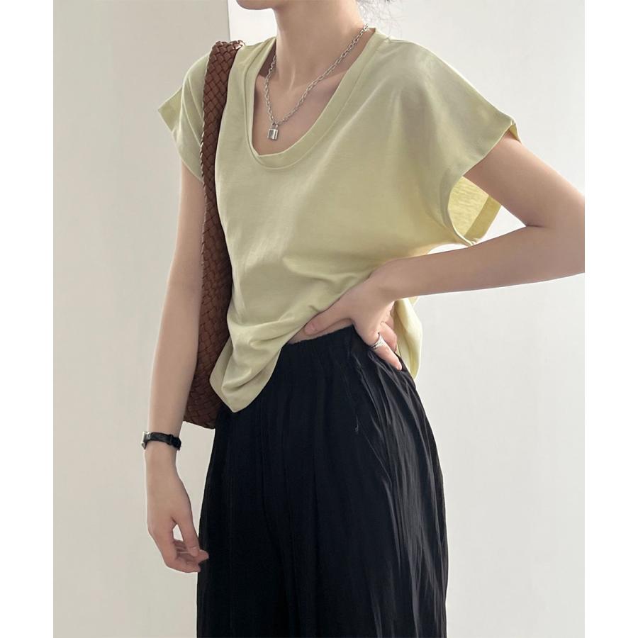 Uネックカットソー 韓国風 半袖Tシャツ【ゆうパケット】
