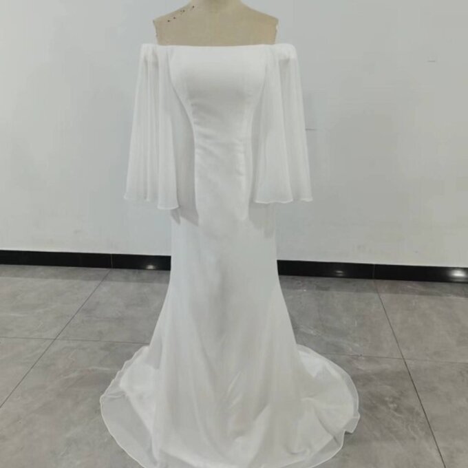 人気上昇!ホワイト ウエディングドレス ベアトップ 取り外し袖 二次会/2次会/挙式/前撮り
