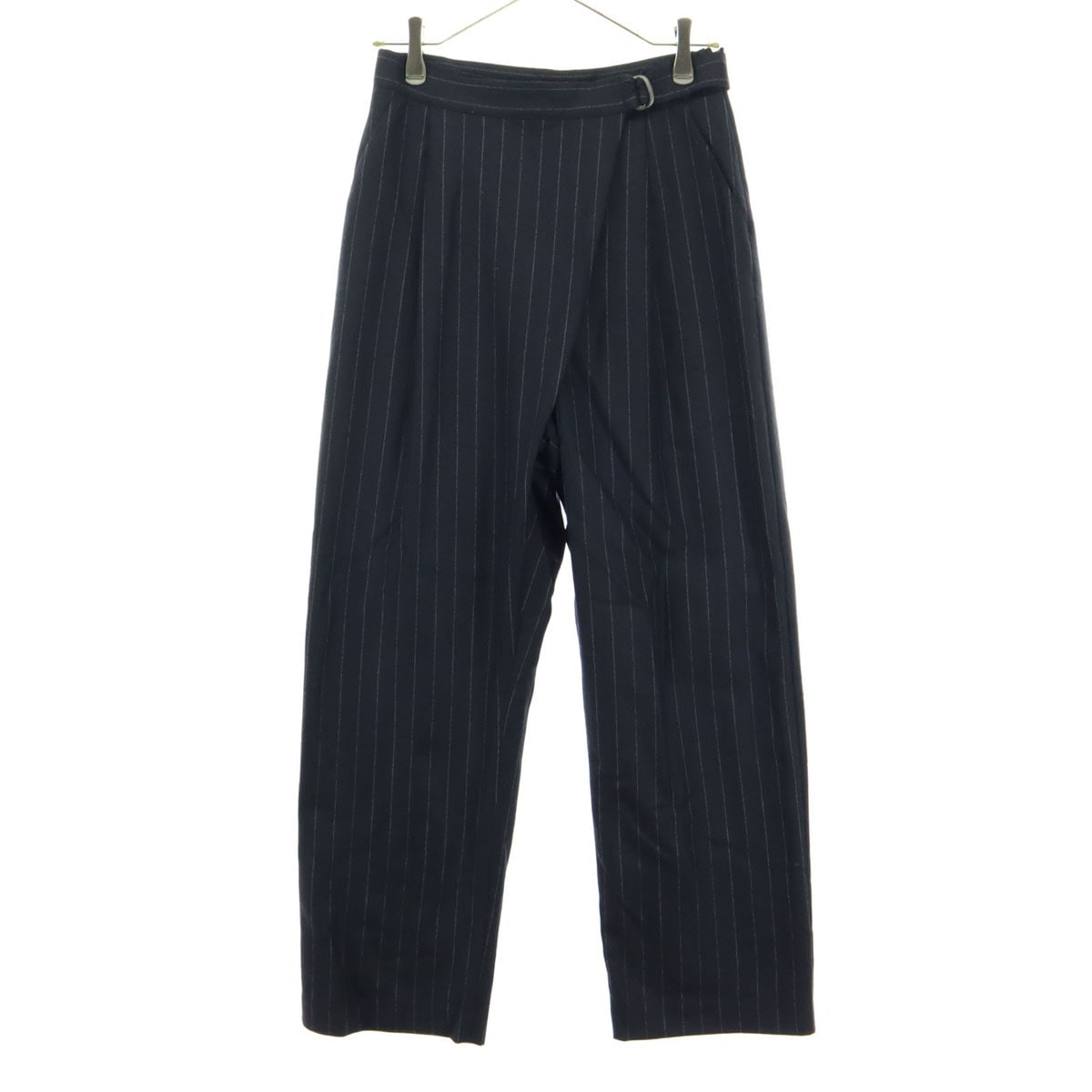 美品 日本製 ストライプ柄 ロングパンツ 36 ブラック レディース 古着