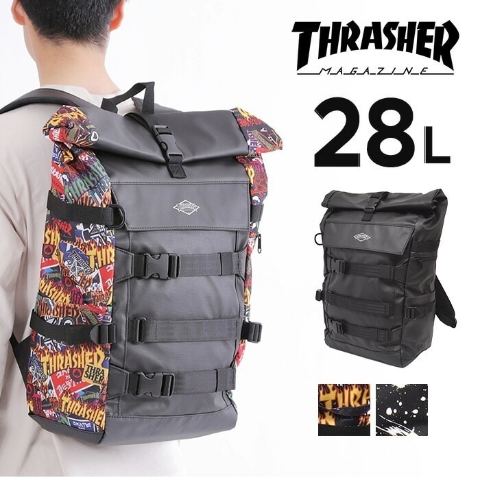 パックパック rucksack リュックサック 撥水加工 THRASHER マルチ 旅行 普段使い スポーティー スケターブランド シンプル 黒リュック 黒 ネーム スラッシャー 部活 ジム リュック