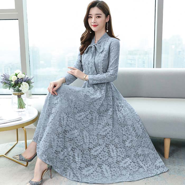 ライトベージュピンクブルーブラック フレアーワンピース 大きいサイズ レース MLXL2XL3XL