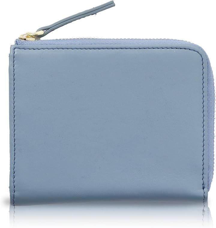 ギャラリークオリエ キメ細かさが生むフィット感 高級エチオピア高原羊革 熟練の革職人が作る スキミング防止 財布 レディース 2つ折り L字ファスナー コンパクト 日本 シープ(Sax)