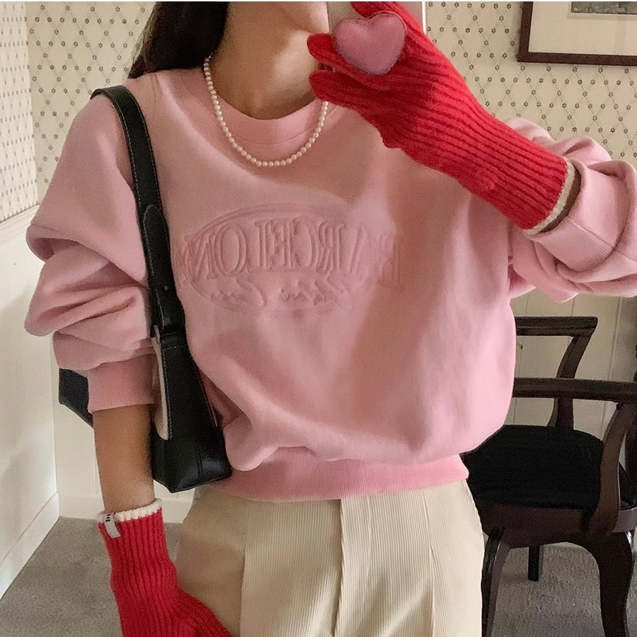 レディース トップス プルオーバー ブルゾン スウェット 長袖 Uネック オーバーサイズ フェミニン ストリート ヴィンテージ アメカジ かわいい 大人可愛い きれいめ シンプル カジュアル