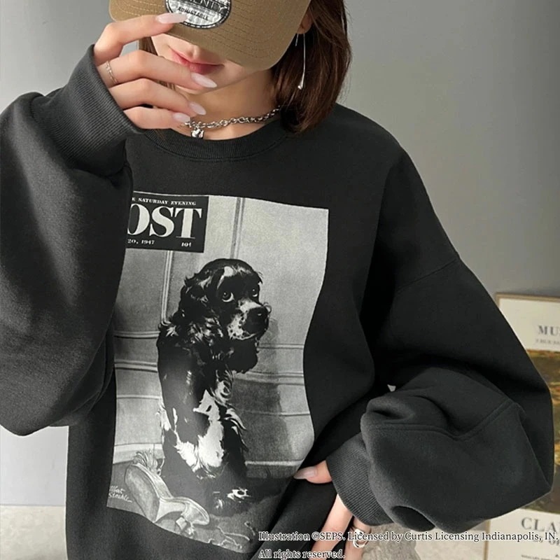 トップス スウェット レディース 前後2way 裏起毛 プルオーバー オーバーサイズ 長袖 サタデーイブニングポスト Bad Dog, Butch プリント グラフィック メンズ 男女兼用 ユニセック