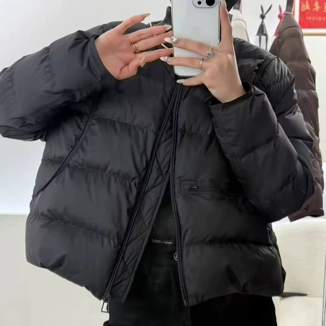 シンプル ダウンジャケット レトロ風 丸襟 縁取り 軽量