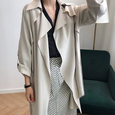 スプリングコート レディース コート チュニックコート 長袖 ジャケット ロングコート 無地 薄