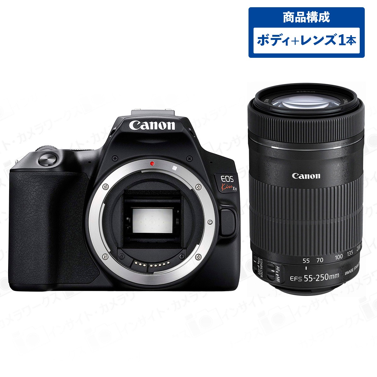 EOS Kiss X10 ボディ ブラック + 望遠ズームレンズセット EF-S55-250mm F4-5.6 IS STM デジタル一眼レフカメラ