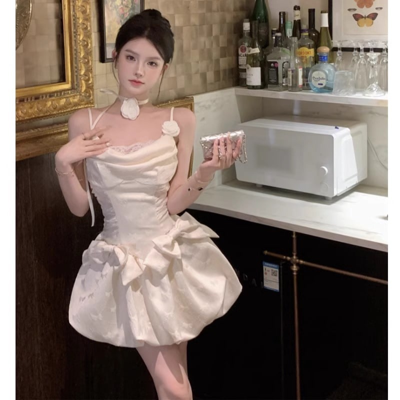 無地袖なしミニ膝丈ワンピ