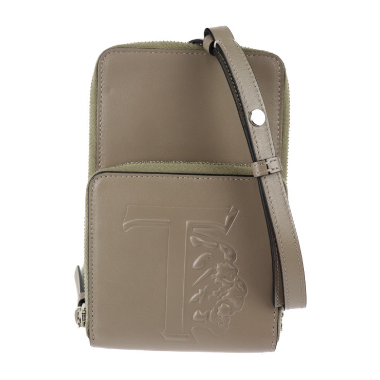 美品 TOD’S トッズ ショルダーバッグ モバイル フォン ホルダー レザー グレージュ系 シルバー金具 スマートフォンケース カードケース コインケース 小銭入れ 本物保証 中古
