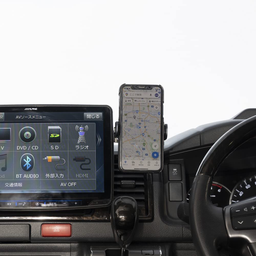 200ハイエース アルパイン11型ディスプレイ用 車載 スマホホルダー スマホスタンド スマホクリップ 車種別 専用設計 (オートマチックホールド)