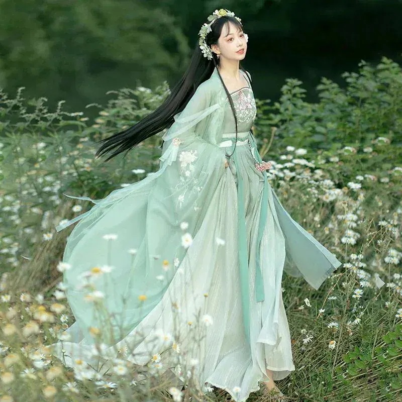 孟迪漢服女性妖精エレガントな古代スタイル二重層大きな袖シャツウエストスーツ古代衣装春