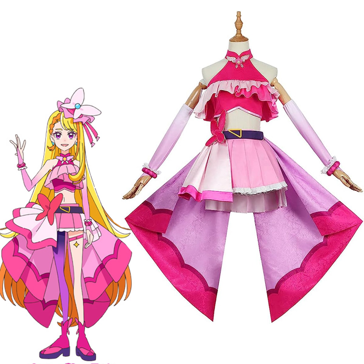 ひろがるスカイ!プリキュア 聖あげは コスプレ衣装＋髪飾り＋靴下 ウィッグ 靴 追加可 キュアバタフライ あげは コスプレ 衣装 忘年会 ハロウィン クリスマス 学園祭 文化祭