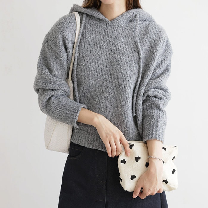 [韓国ファッション] ドロップ ショルダー ルーズフィット フード ニット Tシャツ 5COLOR