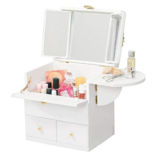 萩原 メイクボックス コスメボックス コスメ 化粧品 メイク道具 収納 コンパクトなのに三面鏡引き出