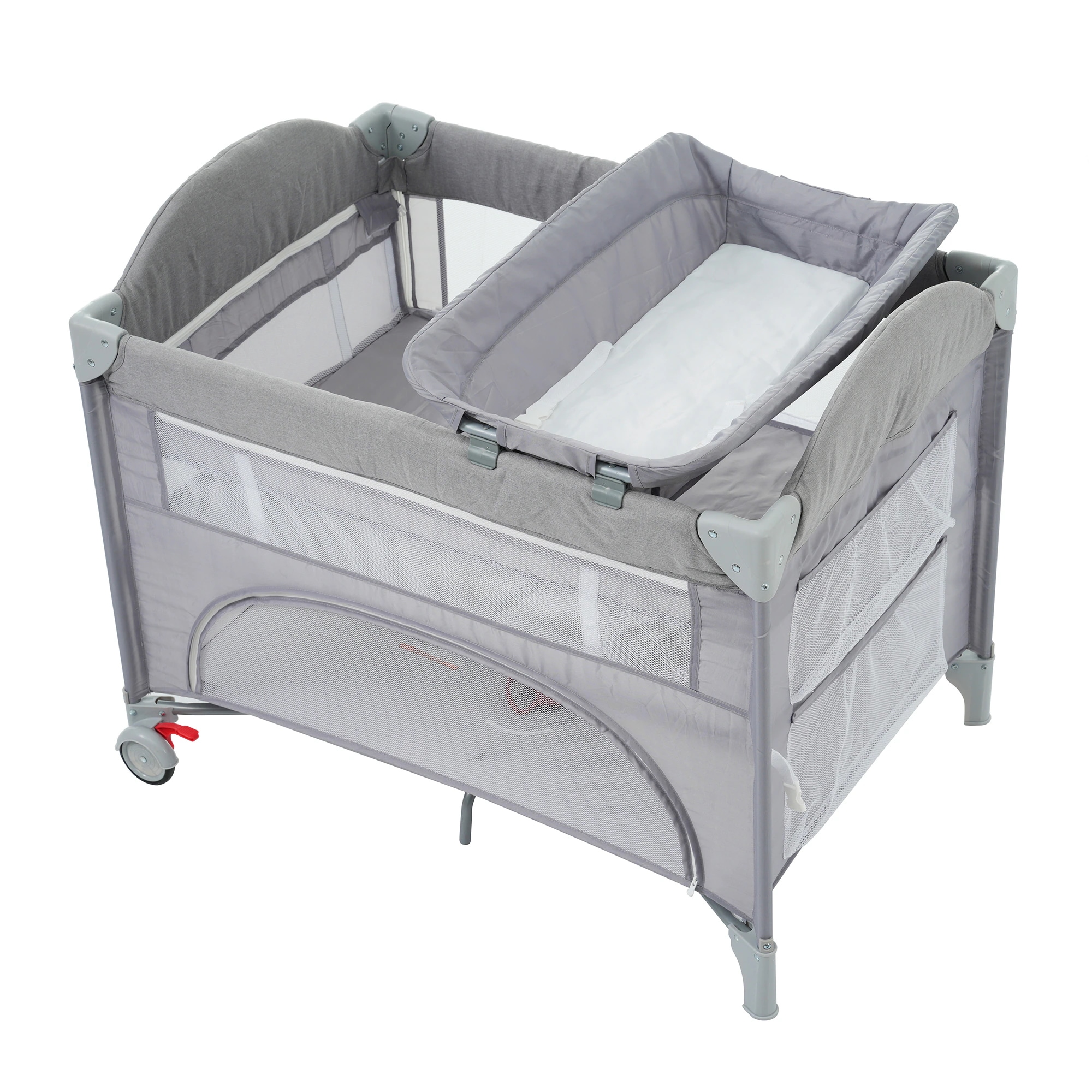 プレイヤード　折りたたみ ベビーサークル おむつ替えテーブル付 お昼寝マット　キャリーバッグ付 マットレス付　プレゼント　お誕生日　お祝い【グレー】