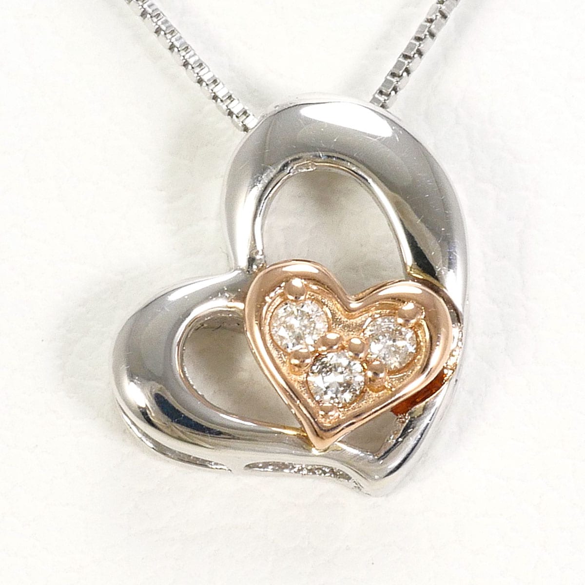 K10 10金 WG ホワイトゴールド ネックレス ダイヤモンド 0.03ct 総重量約1.4g 約40cm 中古