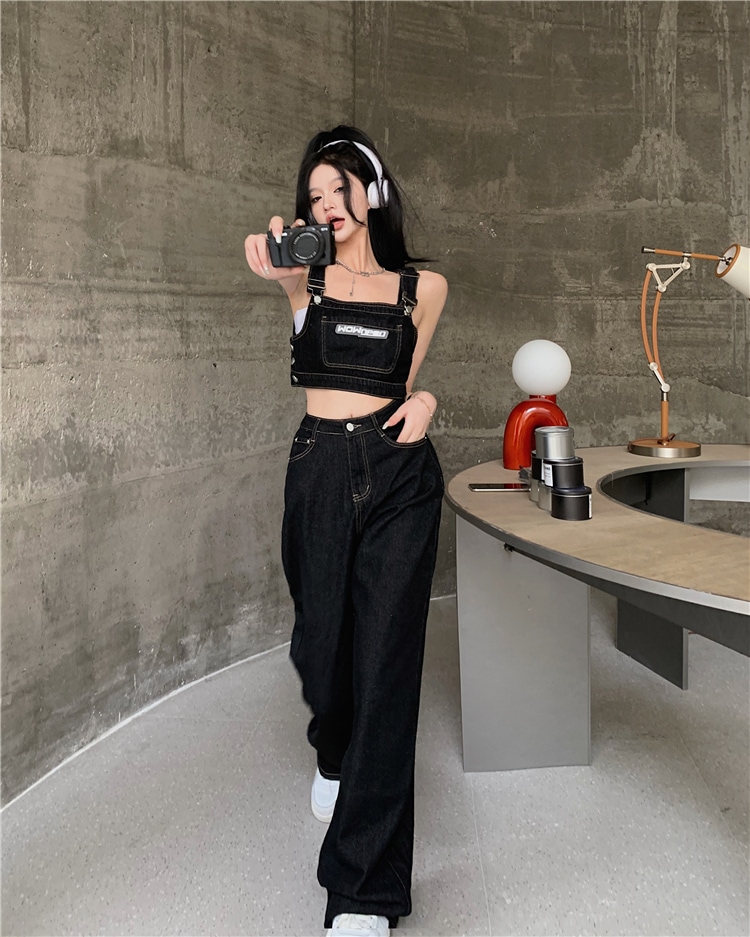 【セットアップ】デニムビスチェ＋ストレートジーンズ 上下セット set up ボトムス ビスチェ ジーンズ デニム レディース 韓国ファッション 可愛い オシャレ 着回しコーデ カジュアル ストリート