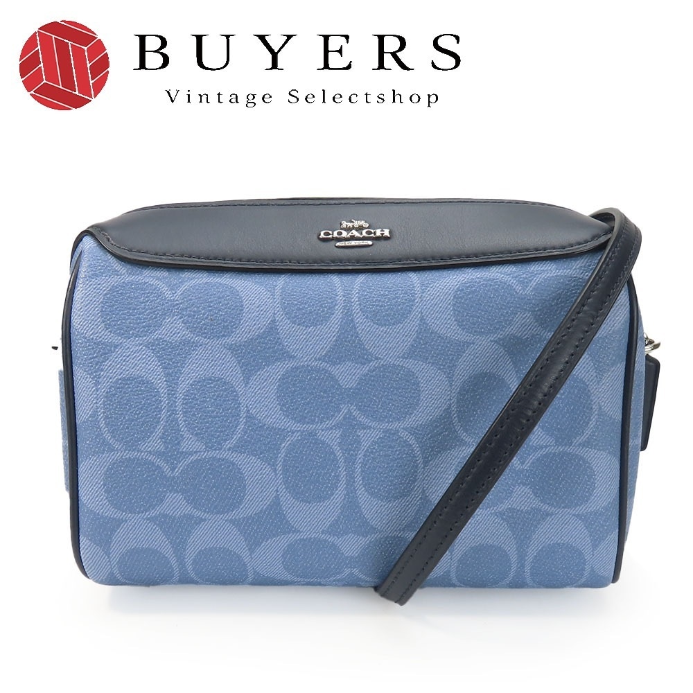 中古 ショルダーバッグ 91500 シグネチャー ベネット PVC レザー ブルー ネイビー シルバー金具 斜め掛け 普段使い ポシェット レディース 女性