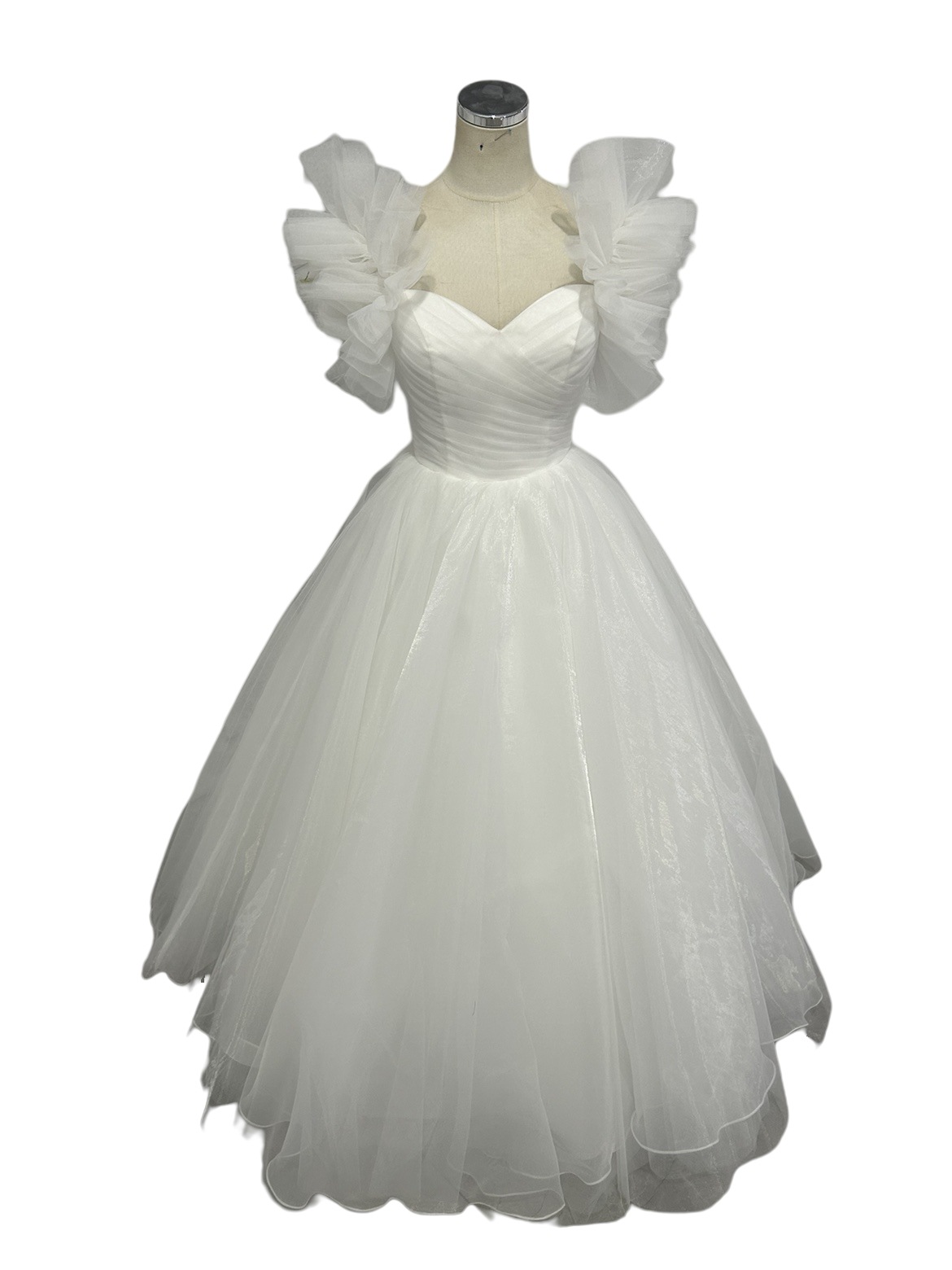 エレガント ウエディングドレス フリル袖 ふわふわドレス 可愛い 結婚式 披露宴