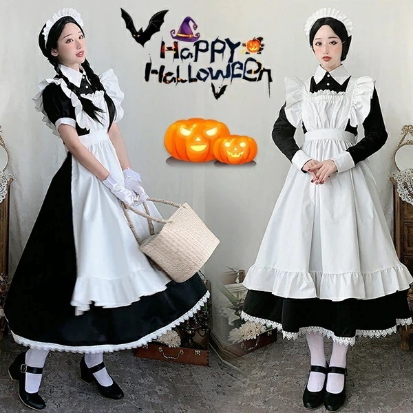 メイド服 ロング コスプレ衣装 半袖 長袖 クラシカル レディース 大人用 フリル クラシカル 女子 かわいい ワンピース 洋服 人気衣装 仮装 コスチューム 制服 喫茶店 変装 パーティー 誕 クリ