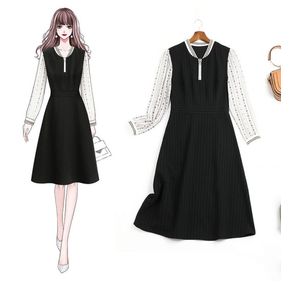 【短納期】ワンピース 大きいサイズ　切り替え　ストライプワンピース　着痩せ　LL-6L　11230