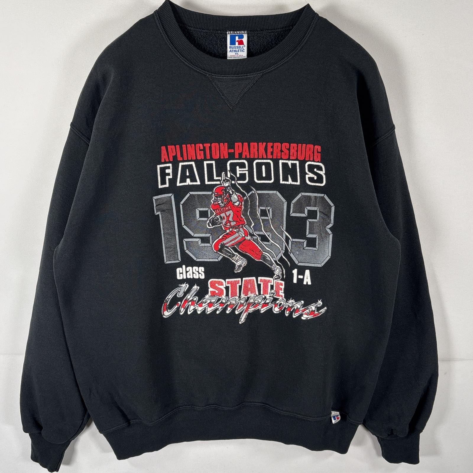 古着 90s/90年代 USA製 スウェット トレーナー 両面プリント 大きいサイズ プルオーバー クルーネック Vガゼット XL ブラック メンズ