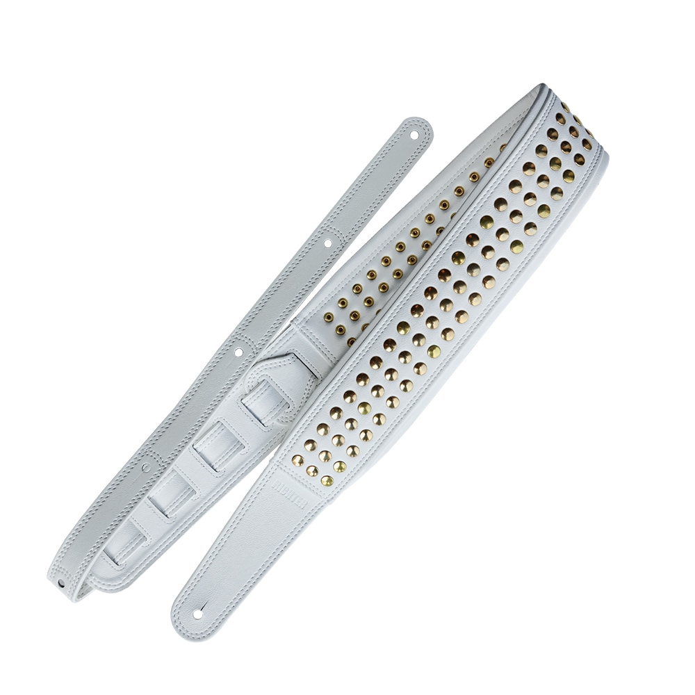 Richterシリーズ ギター/ベースストラップ スタッズ付き メタル装飾ストラップ Springbreak I Bling Blingシリーズ 1822 White / Gold 幅広設計