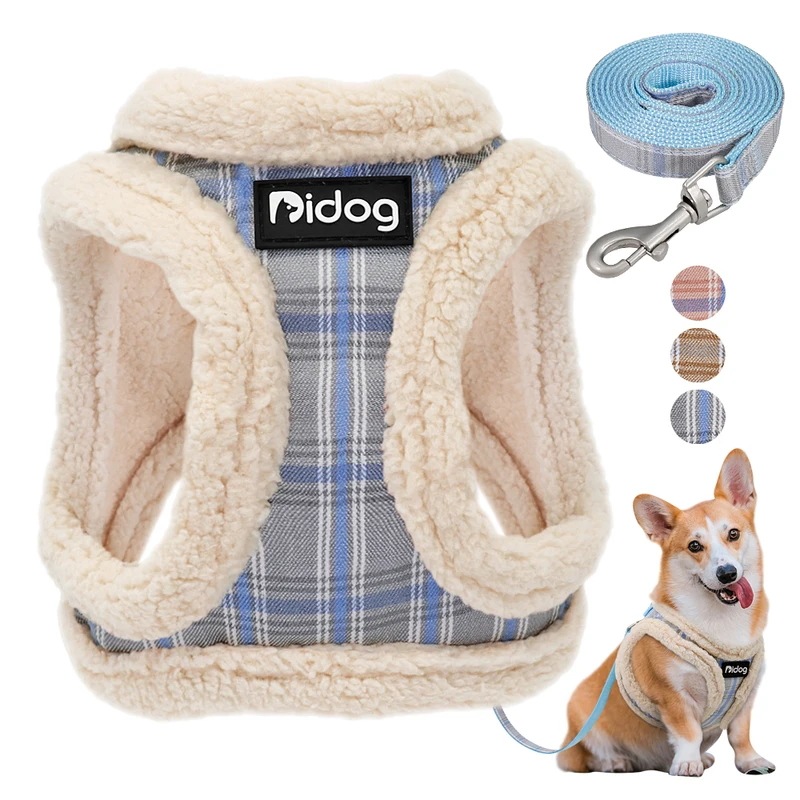 ソフト調節可能なペットハーネスとリーシュセット,暖かい犬の服,プルなし,子犬用ベスト,フレンチブルドッグ,冬