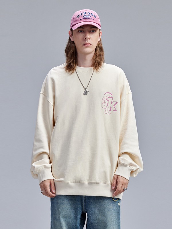 トレンディブランド クリームイエロー ラウンドネック スウェットシャツ ボーイズ 純綿 秋 カップル ヒップホップ バットスリーブ トップ スポーツ ルーズ