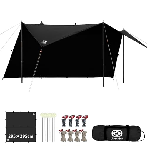 GOGlamping HENGEN+スクエアタープTC 正方形タープ ポリコットン 焚き火可 【19箇所ループ特殊防水テープ付き】500mm耐水圧 撥水加工 遮光/遮熱/難燃 ソロキャンプ 軽量 コ