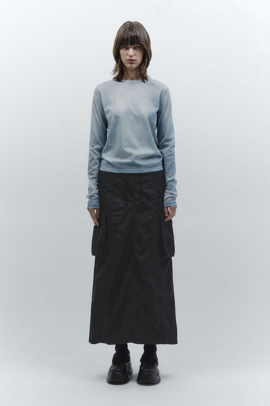 【INSILENCE】 GRAPHIC LONG SLEEVE TOP : LIGHT BLUE